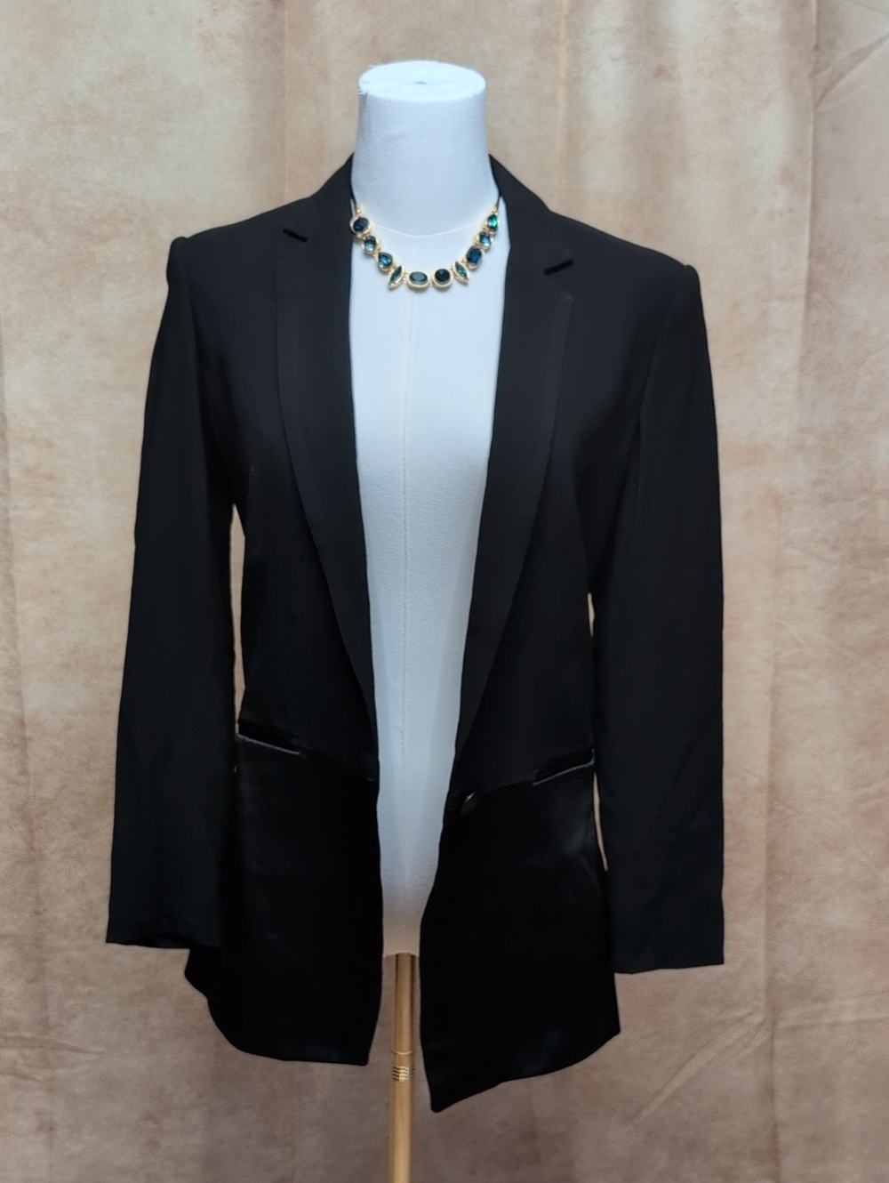 rag & bone Black Satin-Trim Open-Front Blazer